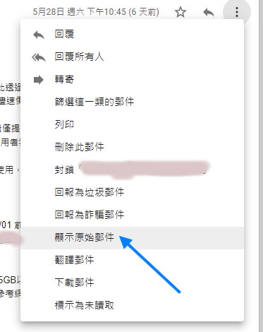 看 gmail 的原始郵件