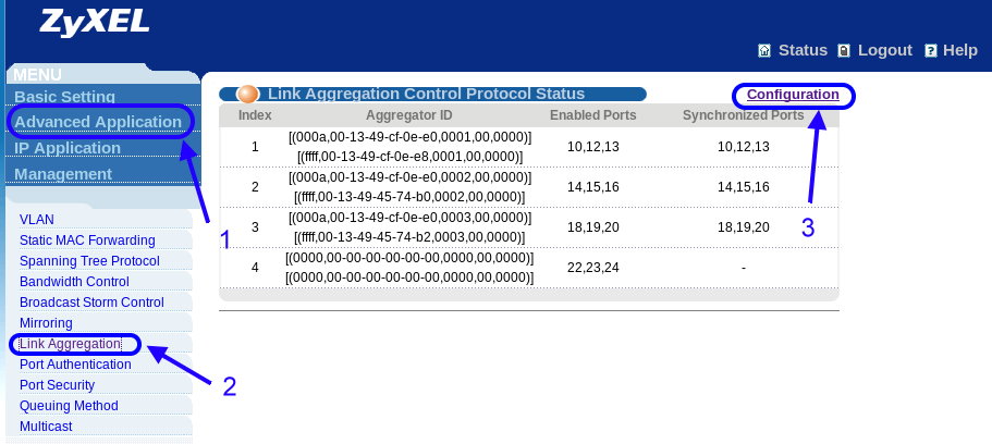 ZyXEL switch 的 LACP 設定示範