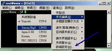 調整 pietty 的語系編碼方式 (與中文較相關)