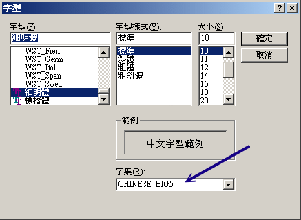 選擇中文的字形與編碼