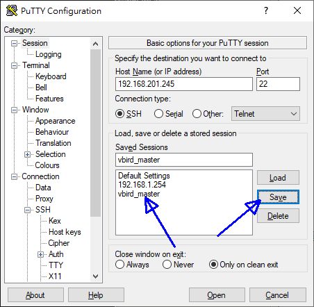 putty 的設定示意圖