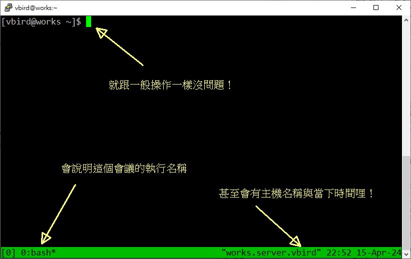 圖 10.3.4-1、tmux 啟動的畫面